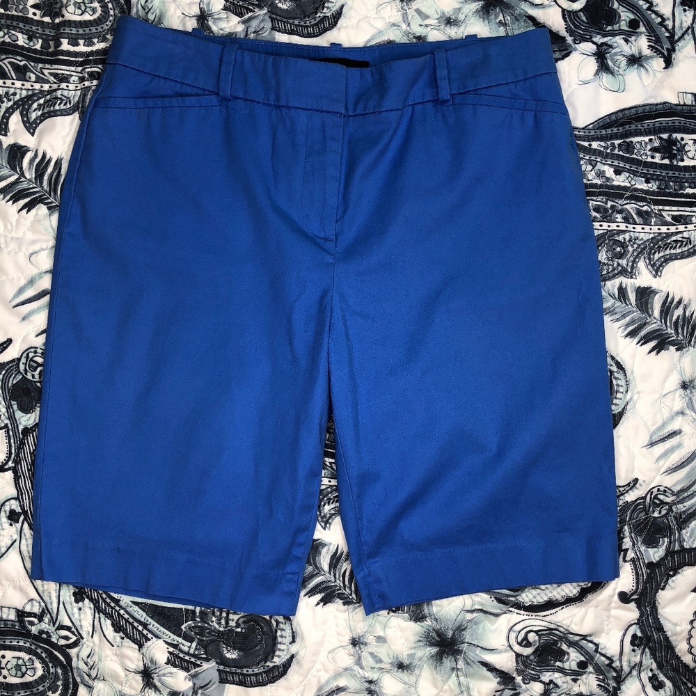 Talbots Flat Front Dress Stretch Capri Shorts Blue